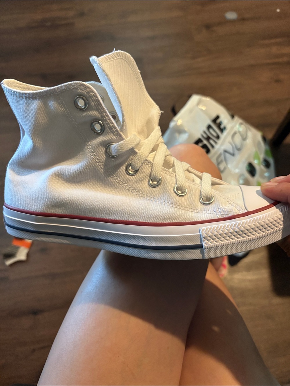 High-Top Canvas Sneaker in White with Red Accent